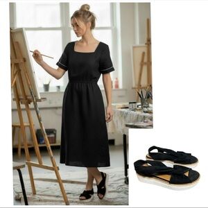 Caslon sandals Black suede platform Joelle twist with sling back elastic sz 7.5